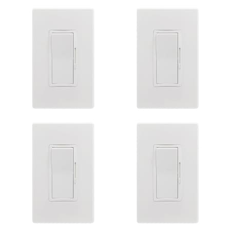 Sunlite LED Wall Rocker Style Slide Bar Triac Dimmer Switch Wall Plates Single Pole/ 3-Way Switching, 4PK 41425-NS